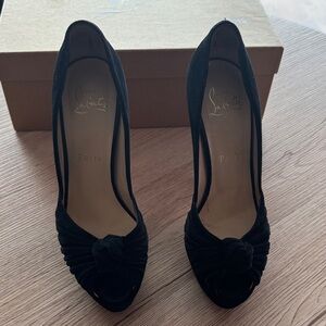 Christian Louboutin Black Velvet Knot Peep-Toe Heels